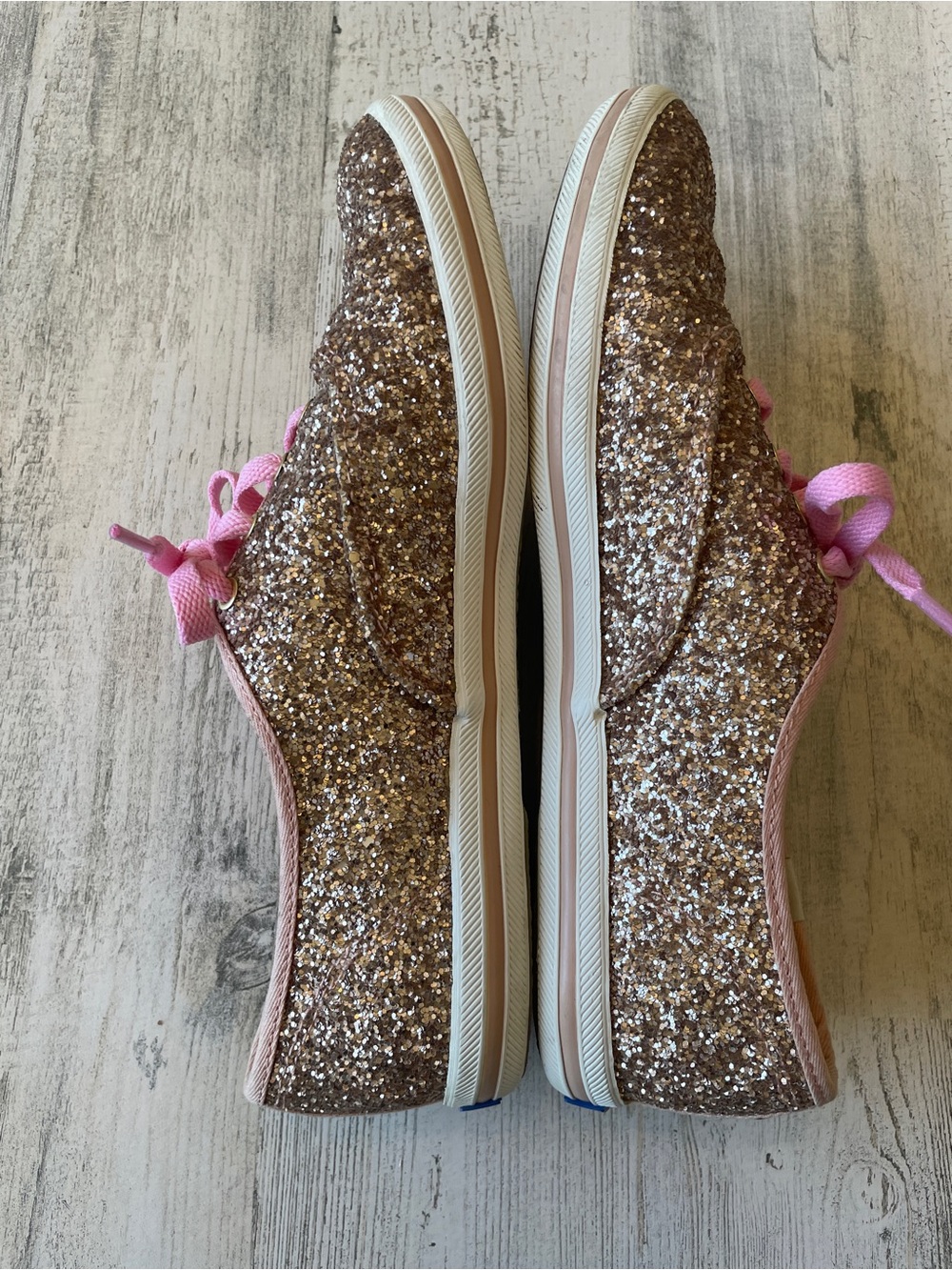 Kate Spade Keds Collab Sneakers in Rose Gold with Pink Laces SZ 7.5